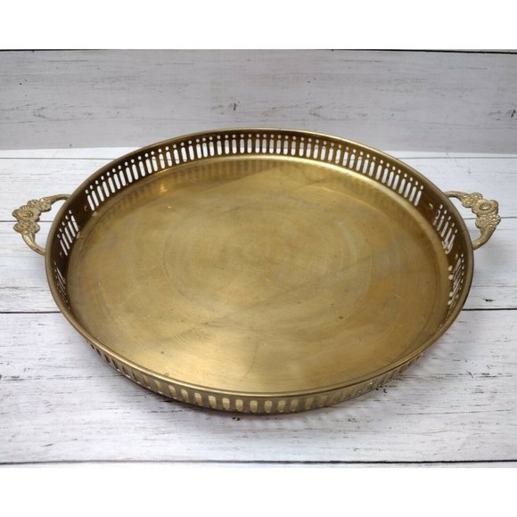 Vintage Art Deco Nouveau Brass Tray Vanity Serving Trinket Decor